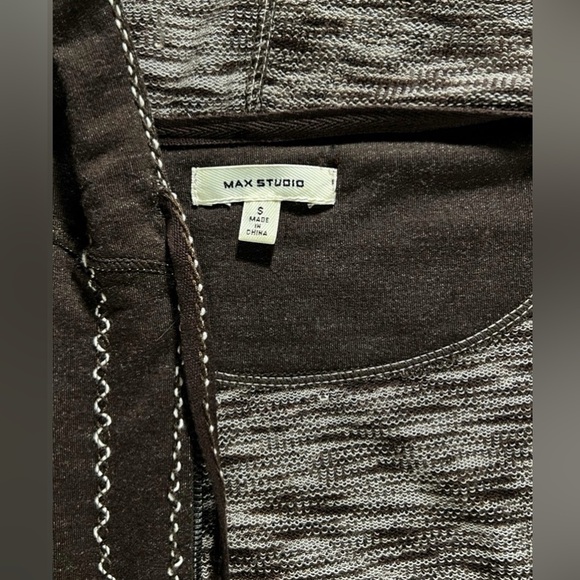 Max Studio French Terry Hooded full zip sweater brown and white women’s Small - Picture 5 of 9